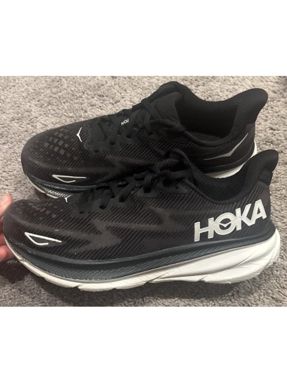Hoka Clifton 9 Running Shoes Mens 13D Black White Athletic Sneakers 1127895 BWHT